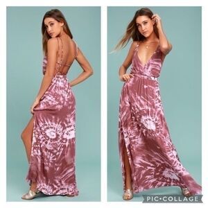 NWT Lulu’s Live in Harmony Mauve Tie-Dye Maxi Dress size medium